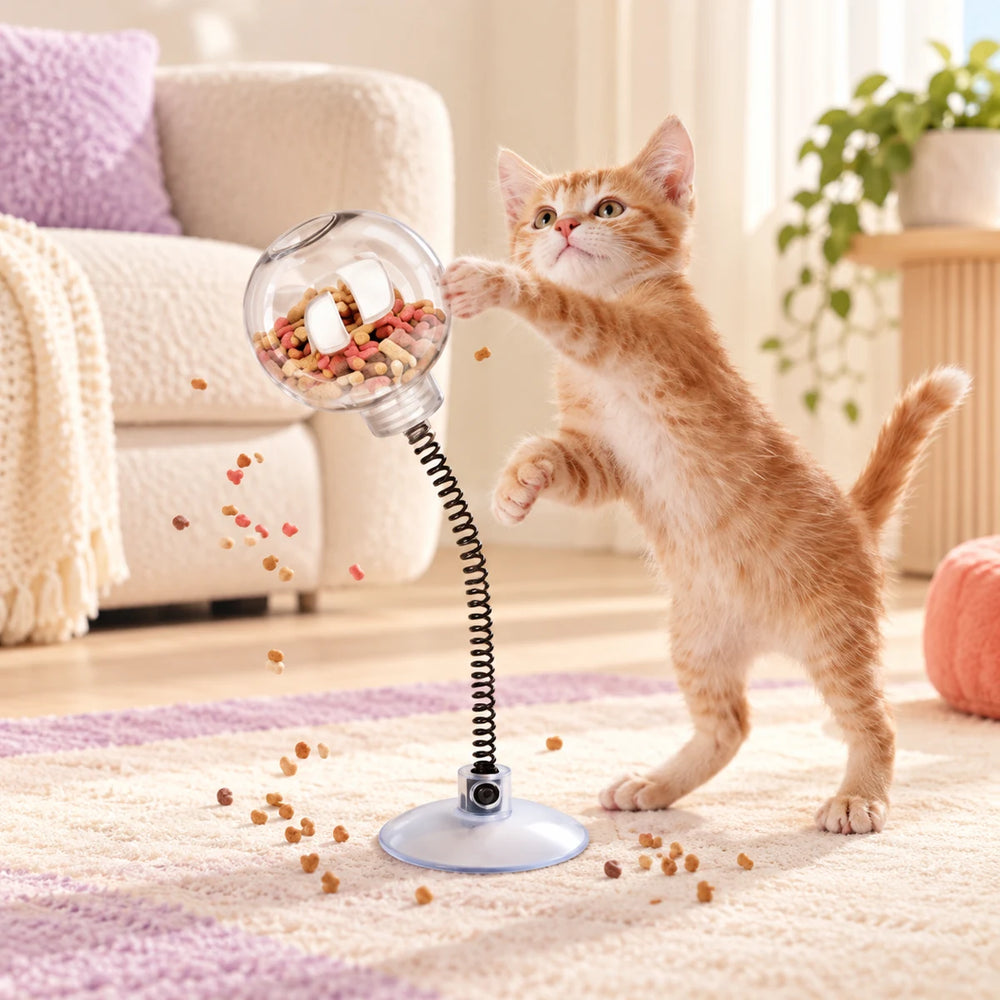 Spring-Mounted Cat Treat Ball & Slow Feeding Toy – 31 cm
