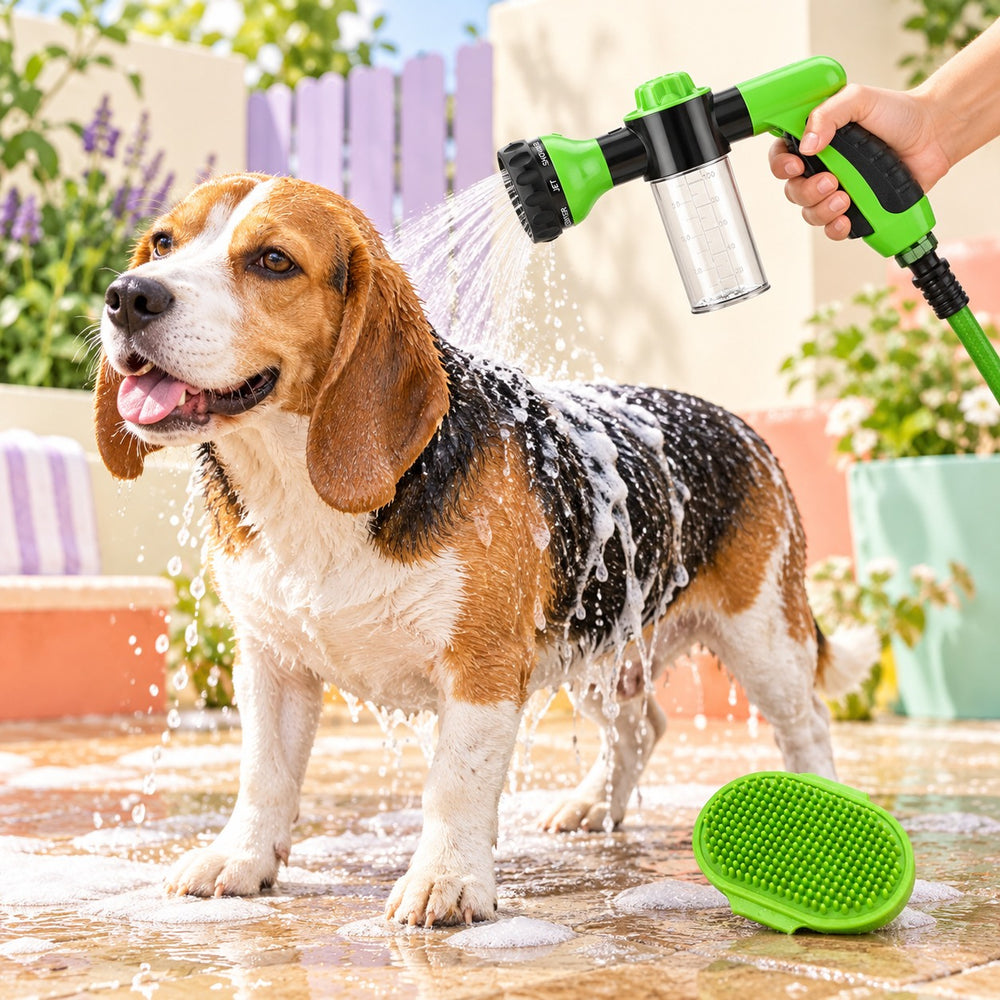 Pet Wash Bath Rubber Brush & Water Sprayer - Dog Cleaning Comb