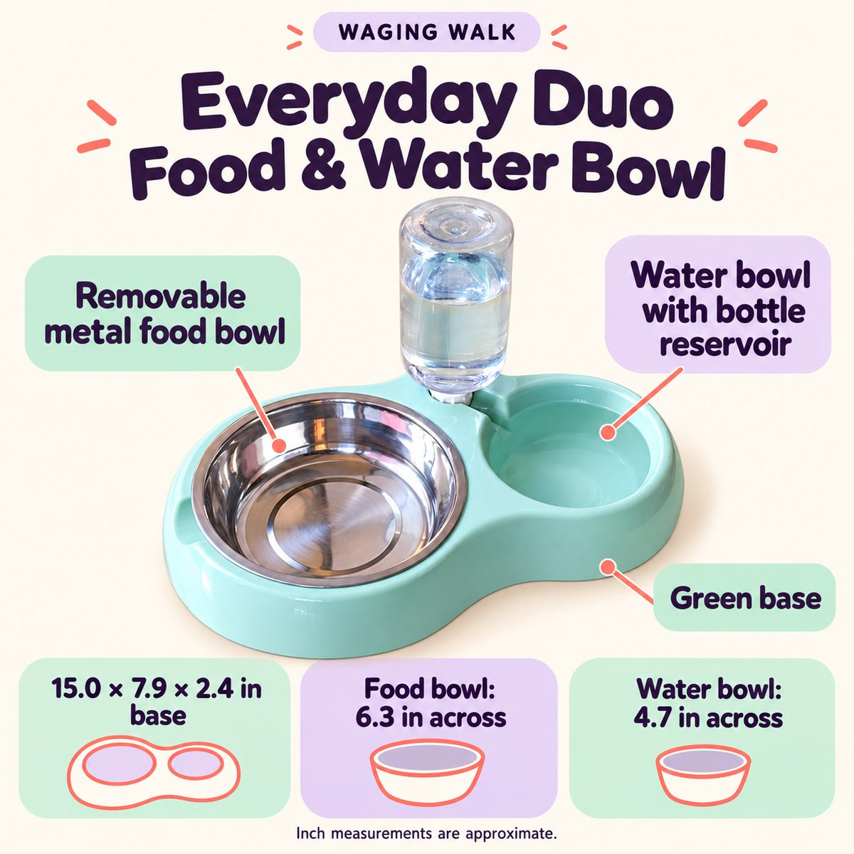 Stainless Steel Double Bowls with Automatic Water Feeder for Dogs and Cats