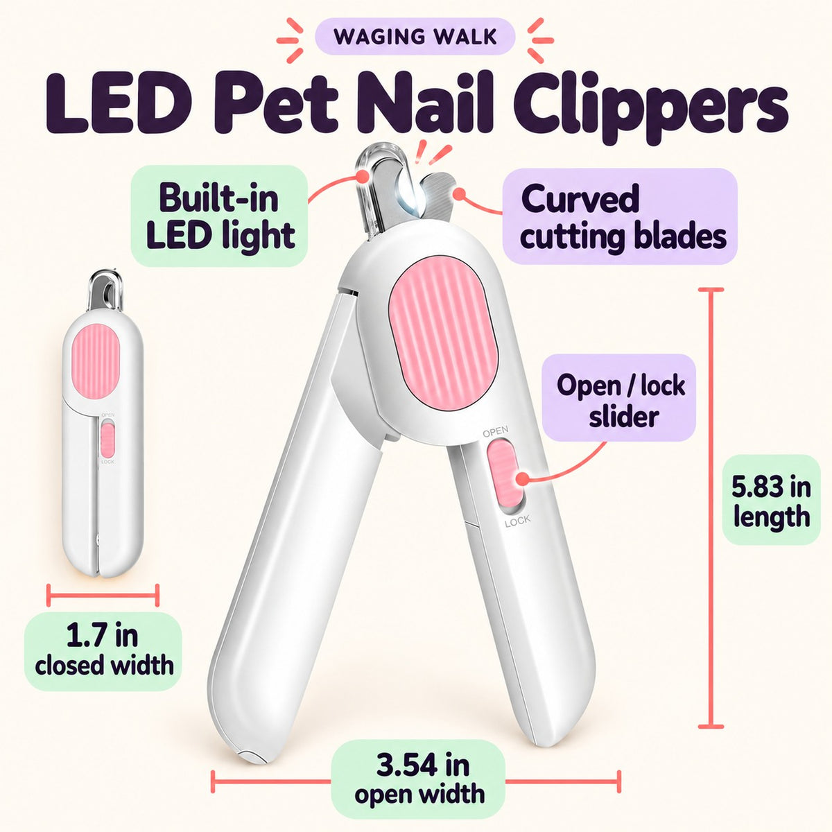 Cat Nail Clipper with LED Light and Nail File - Dog Claw Trimmer & Pet Grooming Tool