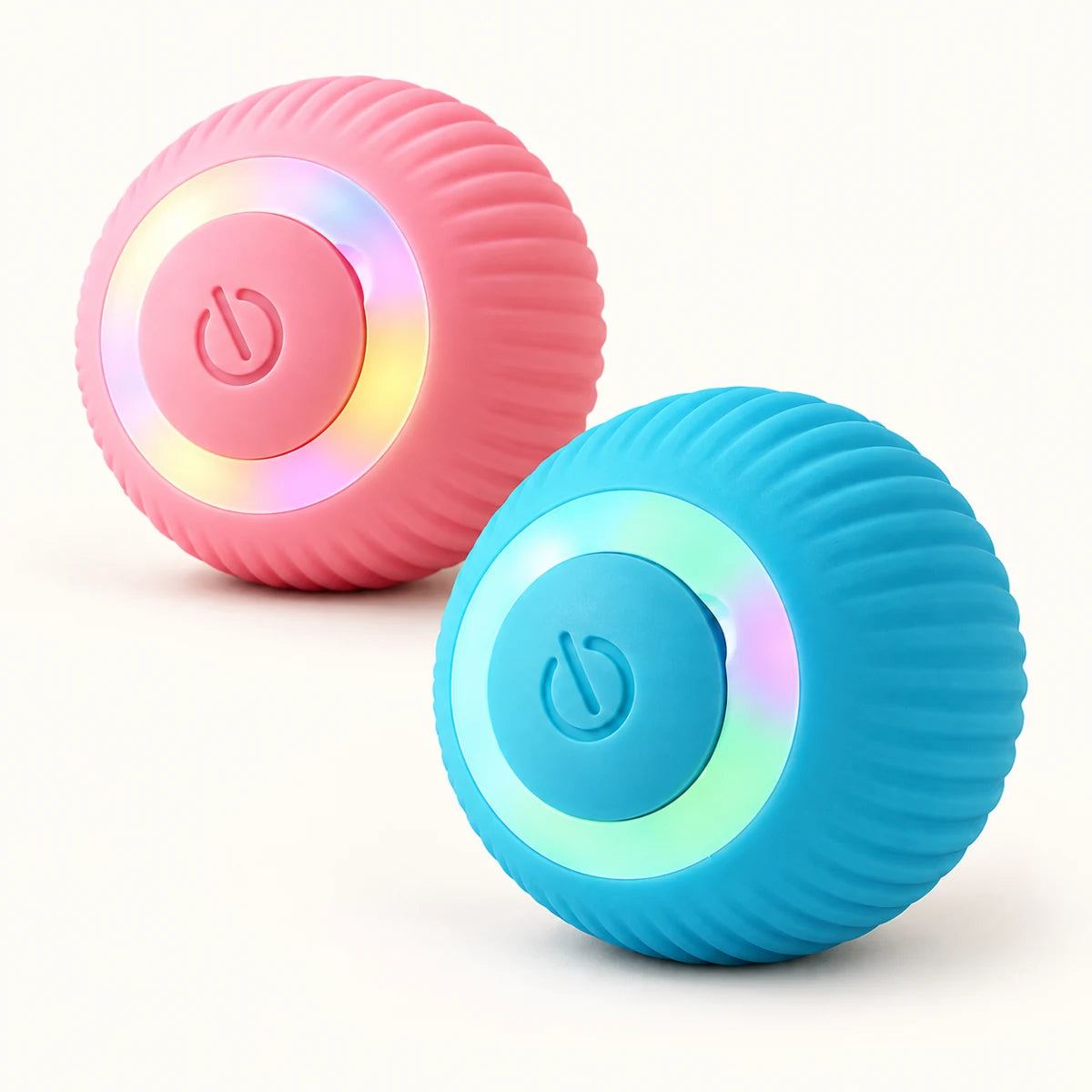 Blue and Pink rechargeable cat glow balls on a clean background