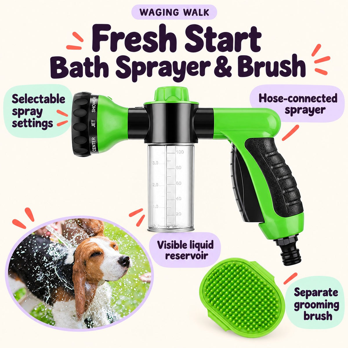 Pet Wash Bath Rubber Brush & Water Sprayer - Dog Cleaning Comb
