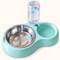 Stainless Steel Double Bowls with Automatic Water Feeder for Dogs and Cats