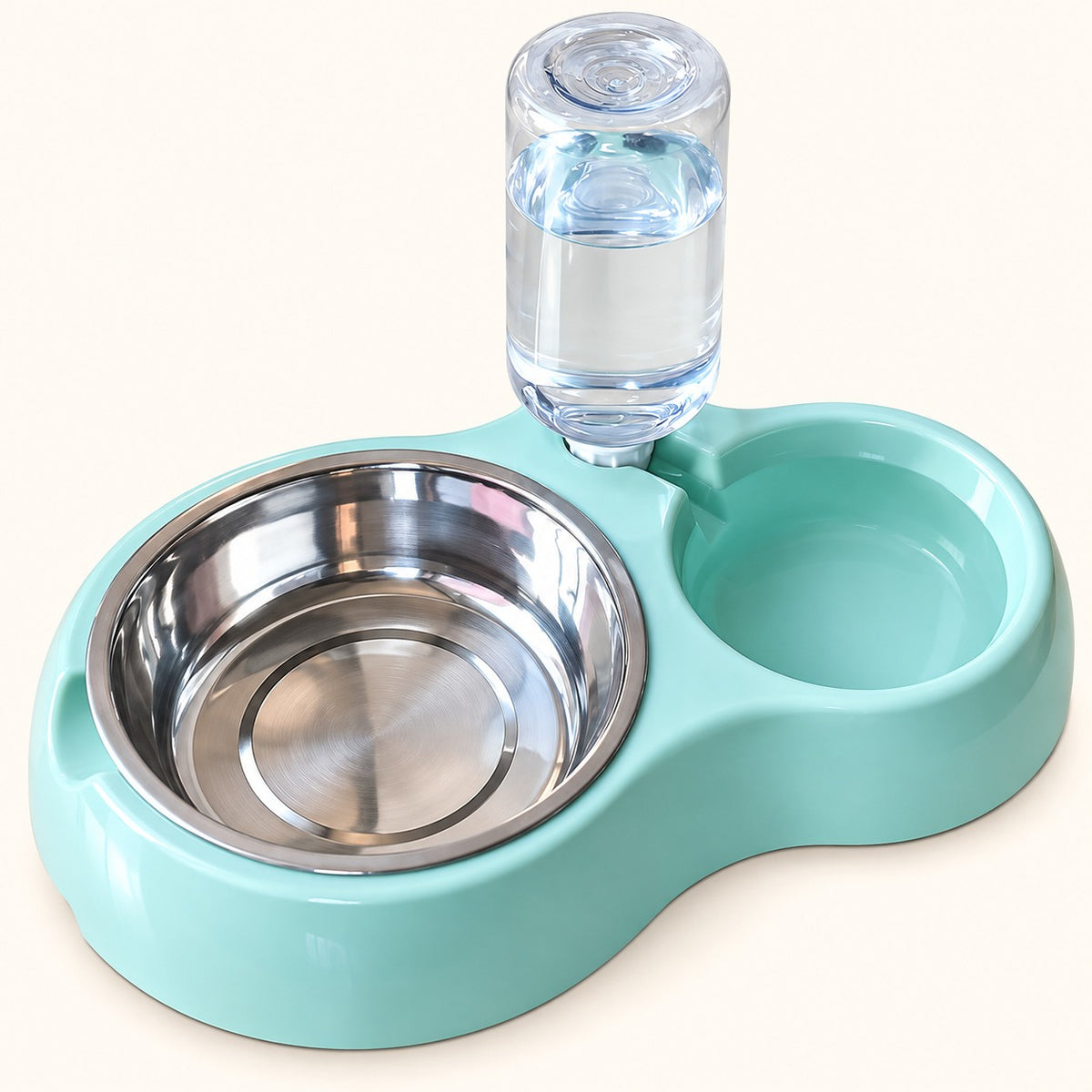 Stainless Steel Double Bowls with Automatic Water Feeder for Dogs and Cats