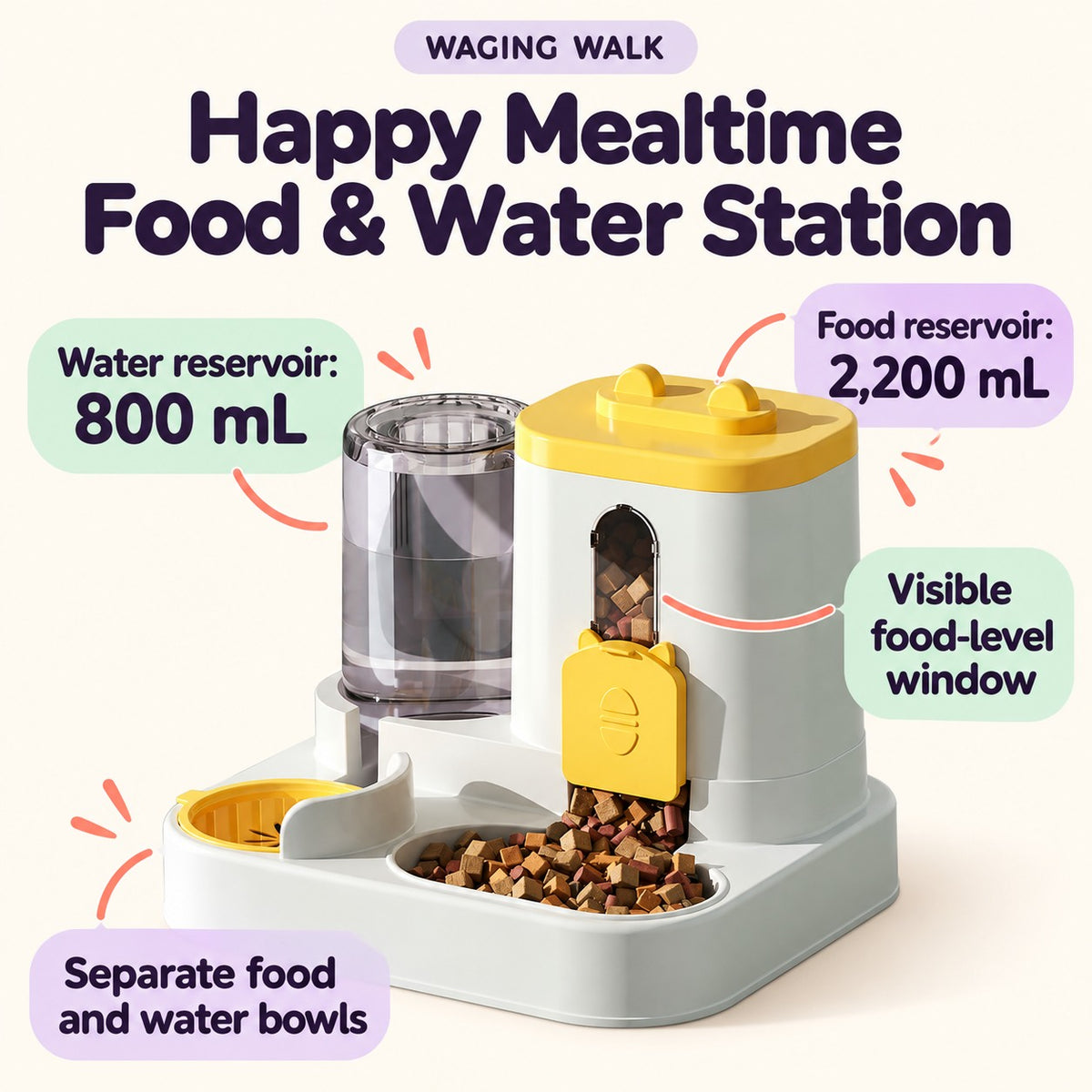 Plastic Integrated Automatic Food & Water Feeder for Cats and Dogs