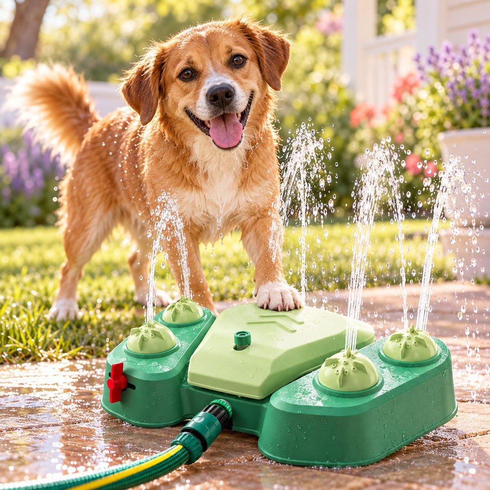 Summer Cooling Dog Water Toy – 2-in-1 Paw-Activated Drinking Fountain & Outdoor Sprinkler