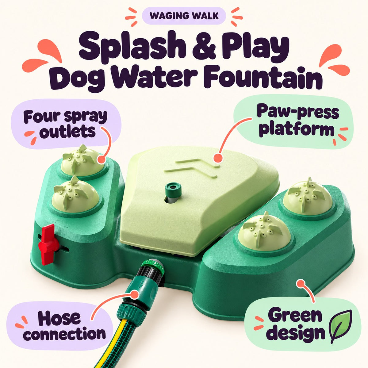 Summer Cooling Dog Water Toy – 2-in-1 Paw-Activated Drinking Fountain & Outdoor Sprinkler